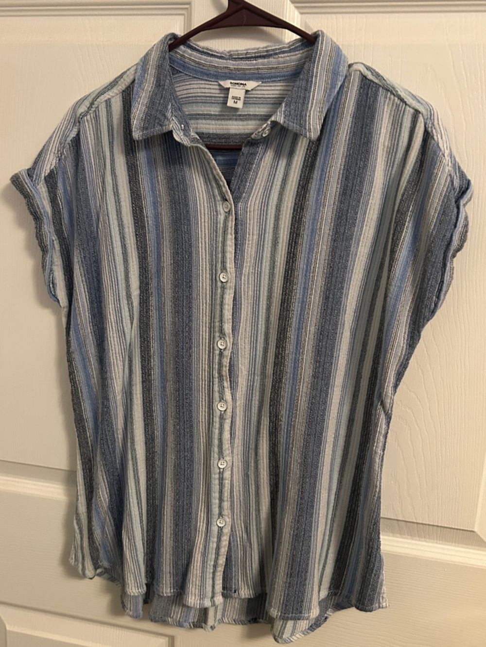 Sonoma Blue and White Striped Button-Up Shirt